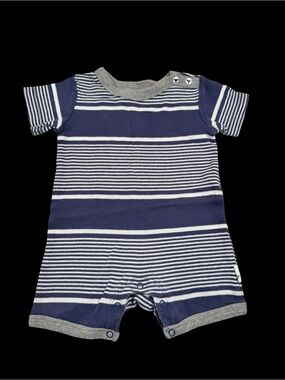 Burt’s bees Navy & White Striped Baby Romper bee accent buttons 0/3